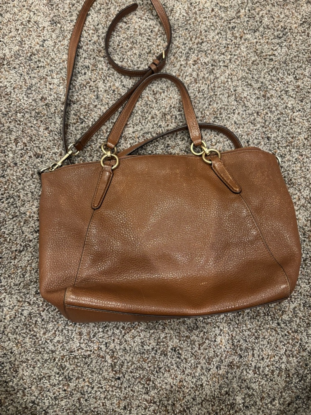 Coach TanBrown Pebbled Leather Satchel Crossbody Bag Gold Hardware - Picture 6 of 11